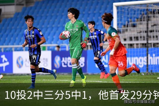 10投2中三分5中1，他首发29分钟只拿5分还送出4失误